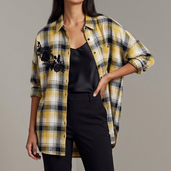 Anthropologie Tops - $128 ANTHROPOLOGIE / MAEVE yellow black plaid oversized button up shirt …